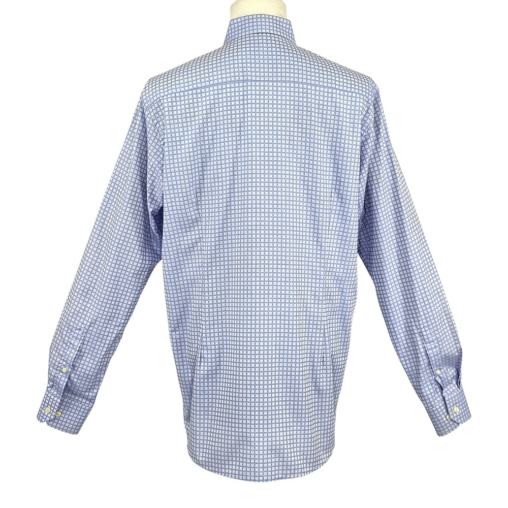 Quiet Luxury Eton Sweden Dress Shirt Mens 43 Light Blue Grid Cotton Europe - Picture 2 of 15